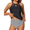 imageYonique Two Piece High Neck Tankini Swimsuits for Women Tummy Control Bathing Suits Floral Print SwimwearBlack Striped