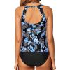 imageYonique Two Piece High Neck Tankini Swimsuits for Women Tummy Control Bathing Suits Floral Print SwimwearBlue Floral 02