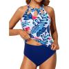 imageYonique Two Piece High Neck Tankini Swimsuits for Women Tummy Control Bathing Suits Floral Print SwimwearBlue Floral