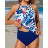 imageYonique Two Piece High Neck Tankini Swimsuits for Women Tummy Control Bathing Suits Floral Print SwimwearBlue Floral