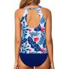 imageYonique Two Piece High Neck Tankini Swimsuits for Women Tummy Control Bathing Suits Floral Print SwimwearBlue Floral