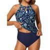 imageYonique Two Piece High Neck Tankini Swimsuits for Women Tummy Control Bathing Suits Floral Print SwimwearBlue Flower 02