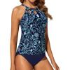 imageYonique Two Piece High Neck Tankini Swimsuits for Women Tummy Control Bathing Suits Floral Print SwimwearBlue Flower 02