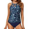 imageYonique Two Piece High Neck Tankini Swimsuits for Women Tummy Control Bathing Suits Floral Print SwimwearBlue Flower 02