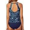 imageYonique Two Piece High Neck Tankini Swimsuits for Women Tummy Control Bathing Suits Floral Print SwimwearBlue Flower 02