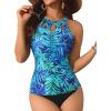 imageYonique Two Piece High Neck Tankini Swimsuits for Women Tummy Control Bathing Suits Floral Print SwimwearBlue Leaves