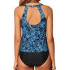 imageYonique Two Piece High Neck Tankini Swimsuits for Women Tummy Control Bathing Suits Floral Print SwimwearBlue Paisley