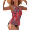 imageYonique Two Piece High Neck Tankini Swimsuits for Women Tummy Control Bathing Suits Floral Print SwimwearCoral