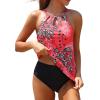 imageYonique Two Piece High Neck Tankini Swimsuits for Women Tummy Control Bathing Suits Floral Print SwimwearCoral