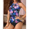 imageYonique Two Piece High Neck Tankini Swimsuits for Women Tummy Control Bathing Suits Floral Print SwimwearFlower and Leaf