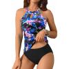 imageYonique Two Piece High Neck Tankini Swimsuits for Women Tummy Control Bathing Suits Floral Print SwimwearFlower and Leaf