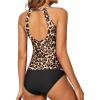imageYonique Two Piece High Neck Tankini Swimsuits for Women Tummy Control Bathing Suits Floral Print SwimwearLeopard and Black 02