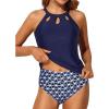 imageYonique Two Piece High Neck Tankini Swimsuits for Women Tummy Control Bathing Suits Floral Print SwimwearNavy Blue