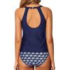 imageYonique Two Piece High Neck Tankini Swimsuits for Women Tummy Control Bathing Suits Floral Print SwimwearNavy Blue