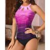 imageYonique Two Piece High Neck Tankini Swimsuits for Women Tummy Control Bathing Suits Floral Print SwimwearPink Gradient