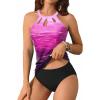 imageYonique Two Piece High Neck Tankini Swimsuits for Women Tummy Control Bathing Suits Floral Print SwimwearPink Gradient