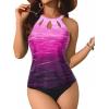 imageYonique Two Piece High Neck Tankini Swimsuits for Women Tummy Control Bathing Suits Floral Print SwimwearPink Gradient