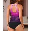 imageYonique Two Piece High Neck Tankini Swimsuits for Women Tummy Control Bathing Suits Floral Print SwimwearPink Gradient