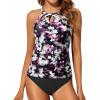 imageYonique Two Piece High Neck Tankini Swimsuits for Women Tummy Control Bathing Suits Floral Print SwimwearPurple Tie Dye