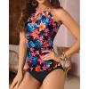 imageYonique Two Piece High Neck Tankini Swimsuits for Women Tummy Control Bathing Suits Floral Print SwimwearRed Flower