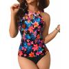 imageYonique Two Piece High Neck Tankini Swimsuits for Women Tummy Control Bathing Suits Floral Print SwimwearRed Flower