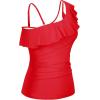 imageYonique Womens One Shoulder Tankini Tops Ruffle Swim Tops Strapless Bathing Suit Tops No Bottoms Red M