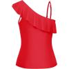 imageYonique Womens One Shoulder Tankini Tops Ruffle Swim Tops Strapless Bathing Suit Tops No Bottoms Red M