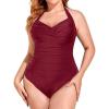 imageYonique Plus Size Bathing Suit for Women One Piece Swimsuit Tummy Control Halter Tops Swimwear Wine Red 20 Plus
