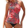 imageYonique Two Piece High Neck Tankini Swimsuits for Women Tummy Control Bathing Suits Floral Print SwimwearCoral
