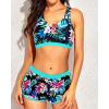 imageYonique 3 Piece Athletic Tankini Swimsuits for Women with Shorts Swim Tank Tops with Sports Bra and Boyshorts Bathing SuitsAqua Colorful Floral