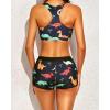 imageYonique 3 Piece Athletic Tankini Swimsuits for Women with Shorts Swim Tank Tops with Sports Bra and Boyshorts Bathing SuitsBlack Colorful Dinosaur