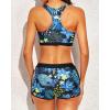 imageYonique 3 Piece Athletic Tankini Swimsuits for Women with Shorts Swim Tank Tops with Sports Bra and Boyshorts Bathing SuitsBlack Green Leaf Print 03