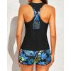 imageYonique 3 Piece Athletic Tankini Swimsuits for Women with Shorts Swim Tank Tops with Sports Bra and Boyshorts Bathing SuitsBlack Green Leaf Print 03