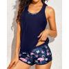 imageYonique 3 Piece Athletic Tankini Swimsuits for Women with Shorts Swim Tank Tops with Sports Bra and Boyshorts Bathing SuitsBlue  Flamingo
