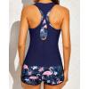 imageYonique 3 Piece Athletic Tankini Swimsuits for Women with Shorts Swim Tank Tops with Sports Bra and Boyshorts Bathing SuitsBlue  Flamingo