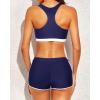 imageYonique 3 Piece Athletic Tankini Swimsuits for Women with Shorts Swim Tank Tops with Sports Bra and Boyshorts Bathing SuitsBlue  White Stripe