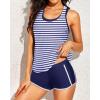 imageYonique 3 Piece Athletic Tankini Swimsuits for Women with Shorts Swim Tank Tops with Sports Bra and Boyshorts Bathing SuitsBlue  White Stripe