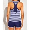 imageYonique 3 Piece Athletic Tankini Swimsuits for Women with Shorts Swim Tank Tops with Sports Bra and Boyshorts Bathing SuitsBlue  White Stripe