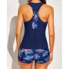 imageYonique 3 Piece Athletic Tankini Swimsuits for Women with Shorts Swim Tank Tops with Sports Bra and Boyshorts Bathing SuitsBlue Floral