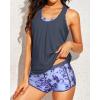 imageYonique 3 Piece Athletic Tankini Swimsuits for Women with Shorts Swim Tank Tops with Sports Bra and Boyshorts Bathing SuitsBlue Tie Dye