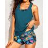 imageYonique 3 Piece Athletic Tankini Swimsuits for Women with Shorts Swim Tank Tops with Sports Bra and Boyshorts Bathing SuitsBlue and Green Dinosaur