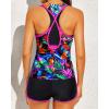 imageYonique 3 Piece Athletic Tankini Swimsuits for Women with Shorts Swim Tank Tops with Sports Bra and Boyshorts Bathing SuitsColorful Leaves