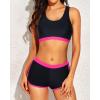 imageYonique 3 Piece Athletic Tankini Swimsuits for Women with Shorts Swim Tank Tops with Sports Bra and Boyshorts Bathing SuitsHot Pink  Black
