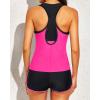 imageYonique 3 Piece Athletic Tankini Swimsuits for Women with Shorts Swim Tank Tops with Sports Bra and Boyshorts Bathing SuitsHot Pink  Black