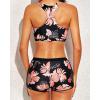 imageYonique 3 Piece Athletic Tankini Swimsuits for Women with Shorts Swim Tank Tops with Sports Bra and Boyshorts Bathing SuitsPink Floral  Black