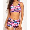 imageYonique 3 Piece Athletic Tankini Swimsuits for Women with Shorts Swim Tank Tops with Sports Bra and Boyshorts Bathing SuitsPink Tree