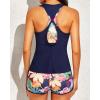 imageYonique 3 Piece Athletic Tankini Swimsuits for Women with Shorts Swim Tank Tops with Sports Bra and Boyshorts Bathing SuitsTropical Flowers and Leaves