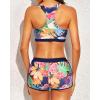 imageYonique 3 Piece Athletic Tankini Swimsuits for Women with Shorts Swim Tank Tops with Sports Bra and Boyshorts Bathing SuitsTropical Flowers and Leaves