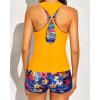 imageYonique 3 Piece Athletic Tankini Swimsuits for Women with Shorts Swim Tank Tops with Sports Bra and Boyshorts Bathing SuitsYellow  Floral