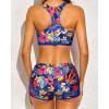 imageYonique 3 Piece Athletic Tankini Swimsuits for Women with Shorts Swim Tank Tops with Sports Bra and Boyshorts Bathing SuitsYellow  Floral